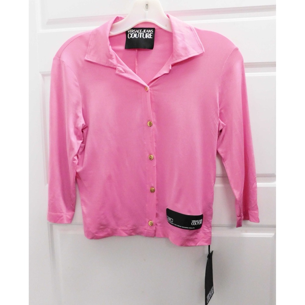 New Versace Jeans Couture Pink Button‎ Down Blouse Top sz 4